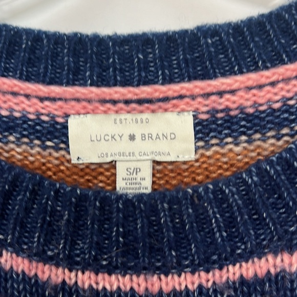 Lucky Brand Striped Scoop neck Long Sleeve sweater Sz SP Navy Pink Rust Beige - Picture 3 of 7